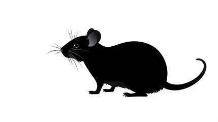 a black rat silhouetted on a white background with a shadow.  generative ai