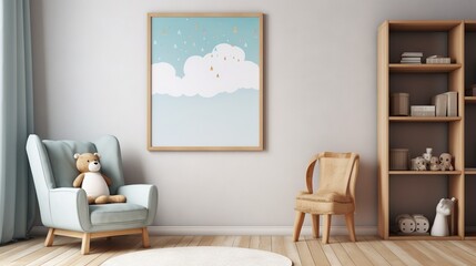  a baby's room with a teddy bear sitting in a chair.  generative ai