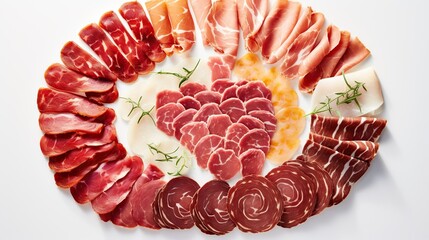  a plate of meats and cheeses arranged in a circle.  generative ai