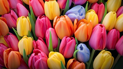 Fototapeta premium a bunch of colorful tulips are in a bouquet. generative ai