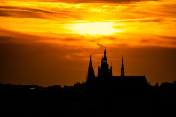 At the enchanting golden hour of sunset, a close-up reveals the cathedral's intricate details, bathed in the warm, radiant glow of the evening sun. © matic