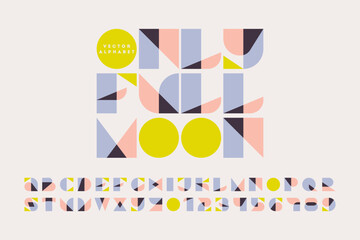 Retro style display font Only full moon. Colorful alphabet with old fashioned geometric design. Elegant vintage typographic