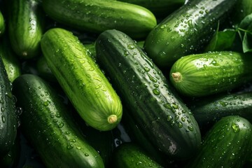 Fresh green cucumbers. Plant salad food. Generate Ai