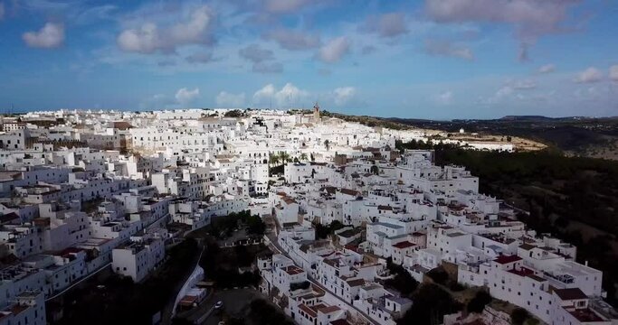 aerial view of Vejer de la Frontera, hilltop town near C&aacute;diz, Andalusia, Costa de la Luz, Spain, Europe	