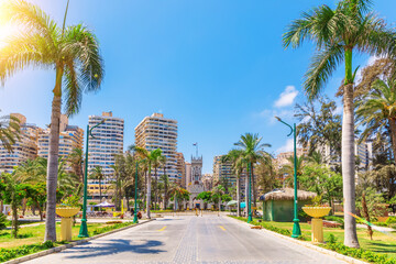 Modern district of Alexandria, buildings in the Montazah Park, Egypt