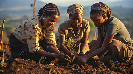 Black women working on a farm and growing their own food - obrazy, fototapety, plakaty
