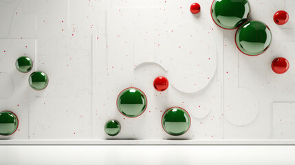 A white wall with a pattern of green and red circles