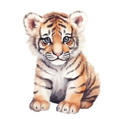 Watercolor baby tiger. Vector illustration with hand drawn tiger animal. Clip art image.