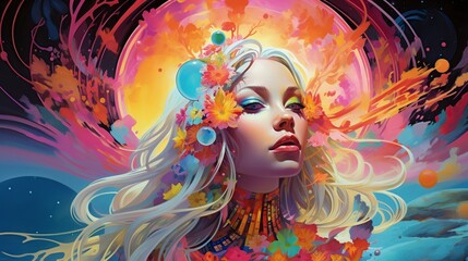 illustration, psychedelic science fiction with a rendering of vibrant colors