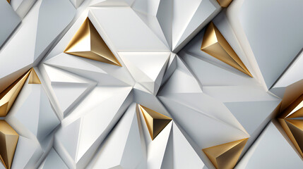 Seamless 3D of triangular, and geometric mosaic, ideal for creating a trendy atmosphere. White and Gold..