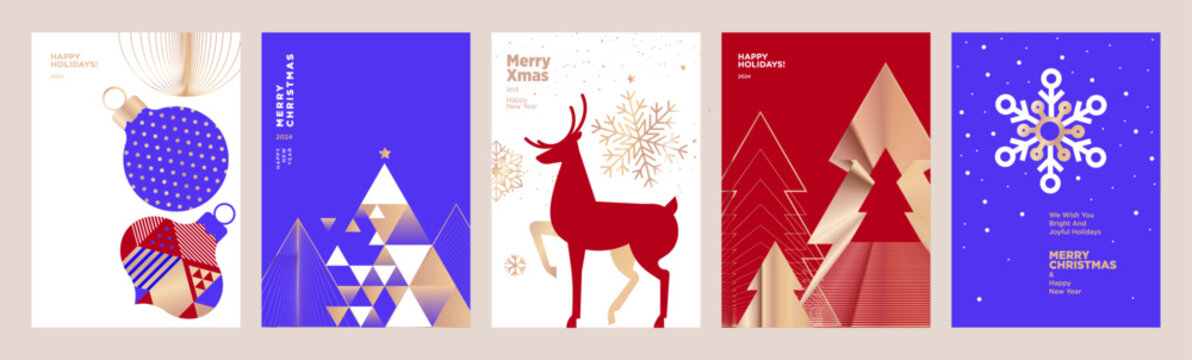 Merry Christmas and Happy New Year. Set of vector illustrations for background, greeting card, party invitation card, website banner, social media banner, marketing material.