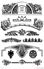 Vintage Ornament Pack 1. Decorative filigree, scrollwork, and graphic vector elements. Victorian, Baroque. Funerary design. Graveyard aesthetic. Tombstone decor. - obrazy, fototapety, plakaty
