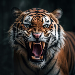 close up portrait of a roaring tiger, generative ai