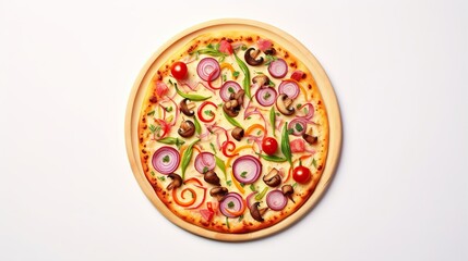  a pizza with onions, peppers, onions, and mushrooms on it.  generative ai