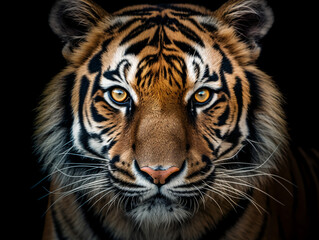 Naklejka premium close up detailed portrait of tiger face, generative ai