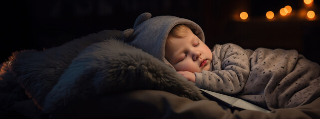 Born into the Screen Age: Newborn's Peaceful Sleep Beside the Illuminated Tablet - obrazy, fototapety, plakaty