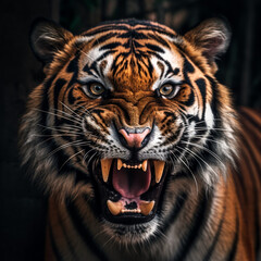 Naklejka premium close up portrait of a roaring tiger, generative ai