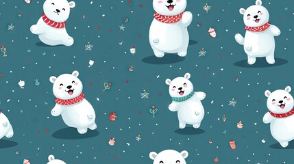  a group of polar bears standing next to each other on a blue background.  generative ai