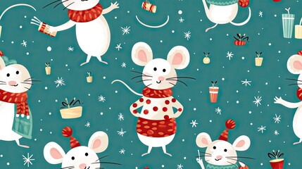  a group of mice with hats, scarves and mittens.  generative ai