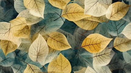  a painting of a bunch of leaves on a blue background.  generative ai