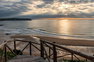 Captivating Sunset at Playa de los Locos, Suances, Santander, Spain - Stock Photography