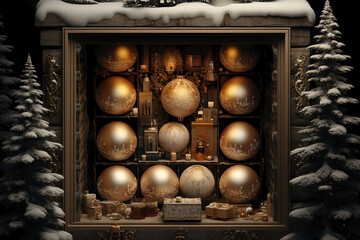 close up of festive Christmas balls in box,decoration for holidays