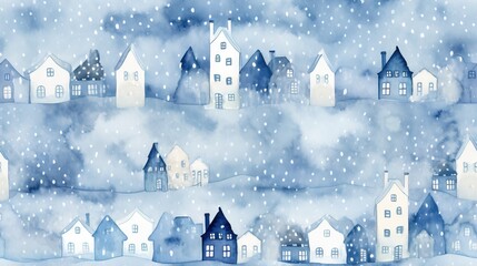  a painting of houses in the snow with a sky background.  generative ai