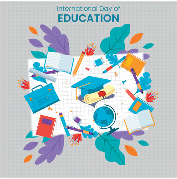 International Education Day, 24 January. Reading imagination concept for education holiday. vector Illustration