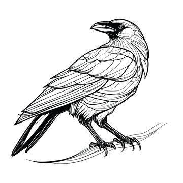 Hand Drawn Engraving Pen and Ink Crow Vintage Vector Illustration