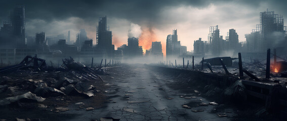 City with a post apocalyptic. City after war destruction