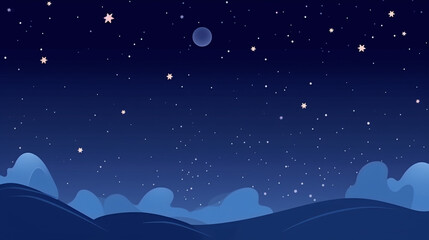 A cartoon vista of a dark heavens dotted with luminous stars.