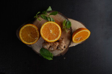 lemon and orange with mint and ginger