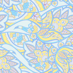 Fototapeta na wymiar Paisley seamless floral vector pattern. Vintage background in batik style