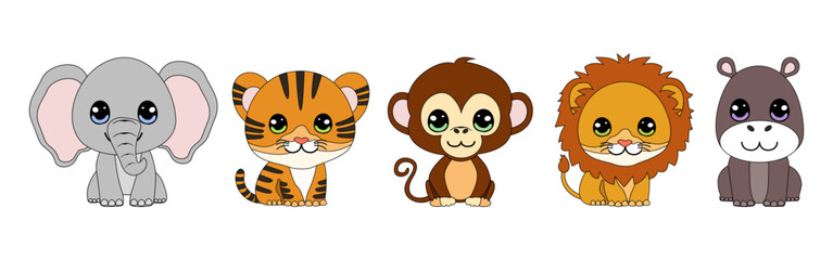 Set vector illustration with cute wild animals