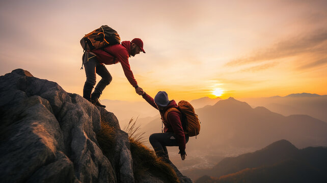 climber helping others at the mountain