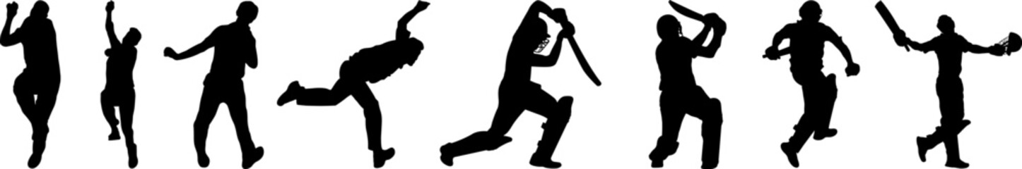 
Cricket Batsman, Bowler Silhouettes Elements
