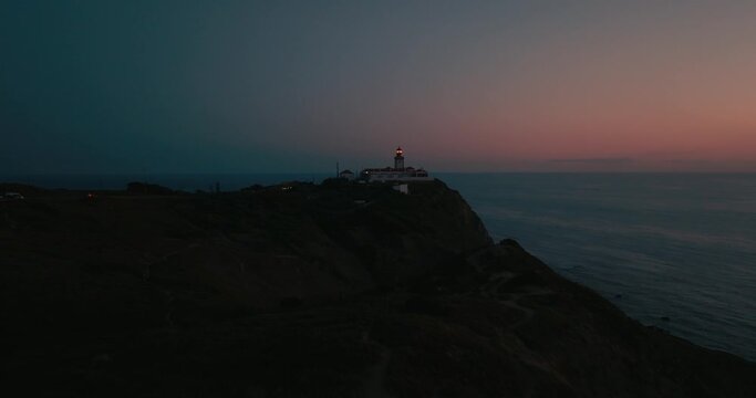 Sunset drone view of Cabo da Roca, Portugal