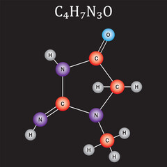 Creatinine molecule. Structural chemical formula 3d. Vector illustration