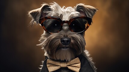 elegant image of a stylish dog in glasses and a bow tie, showcasing its formal and sophisticated side.