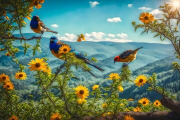 A beautiful day with birds, chance window, fantastic and wonderful landscape - AI Generative