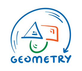 hand drawing triangle, square, circle and geometri word
