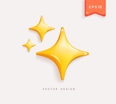 Magic shining stars.Sparkles golden 3d style star icon.Glossy icons,symbol best service rate.Cute fairy tale element.Isolated 3d vector.Achievements for games.Customer rating feedback for mobile app.