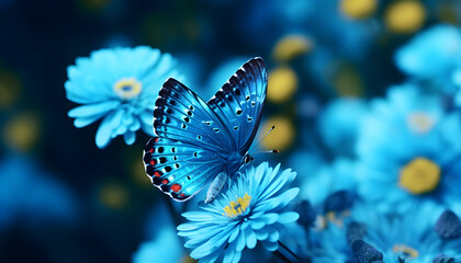 Close Up of a beautiful blue butterfly on a flower