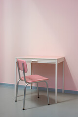 School desk chair and table on colorful room interior of classroom minimal style