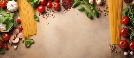 Italian food concept with pasta ingredients on vintage background - obrazy, fototapety, plakaty