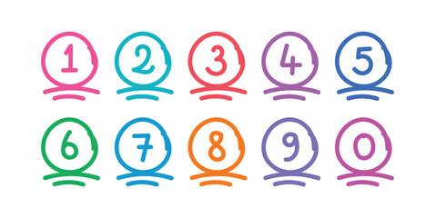 hand drawn 0-9 numbers. scribble color 0-9 numbers. 0-9 numbers