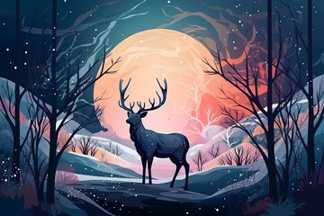 illustration in stained glass style, wild deer