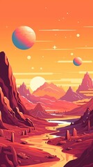 illustration, planet fantastic landscape