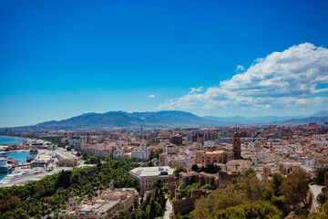 Fototapeta na wymiar Panorama of Malaga downtown and city Cathedral view from hill