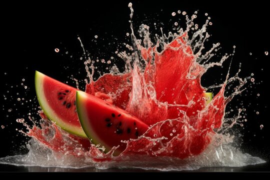 Refreshing Fresh watermelon exploding pieces. Organic food. Generate Ai